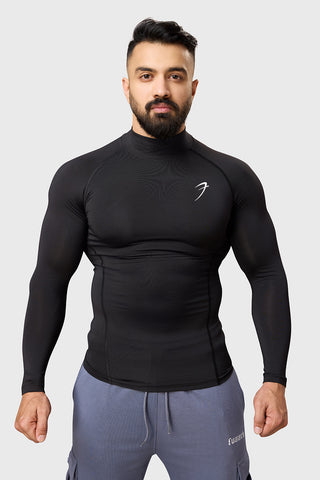 High Neck Compression Full Sleeves T-shirt Black