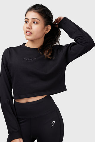 Signature Oversized Cropped Sweatshirt Black