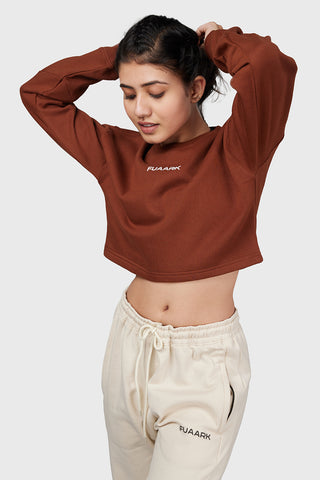 Signature Oversized Cropped Sweatshirt Brown